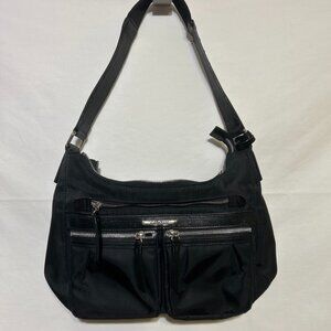 Brighton Black Nylon Shoulder Bag Studs Strap Silver Heart Hardware Purse